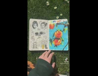 Sketchbook tour different drawings of on grass