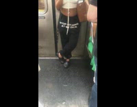 Woman wears stop looking at my dick pants 