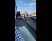 Little kid falls off porch
