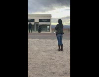 People wait for photo shoot at Prada Art Installation