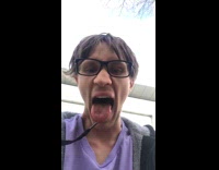 Guy bite jacket string got stuck on tongue