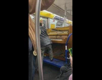 Guy plays piano he brought onto subway using cart