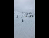 Guy rides skis over rock falls fail 