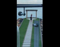 Woman black top dance under roof jetty