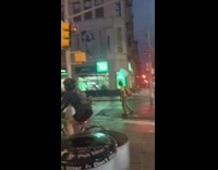 White hat changing lights guy rollerblades street 