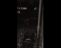 Guy In Blue Shirt In Wheelchair Pushed Down Stairs