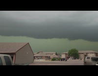 Overcast storm clouds green sky man talk