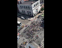 Birds eye view peaceful protest people march 