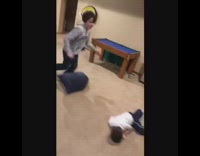 Throw blue pillow are little boy kids