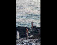 Collab IITW - Two women bikini pose on beach rocks part 1