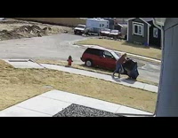 Blue trash can lid hits girl 