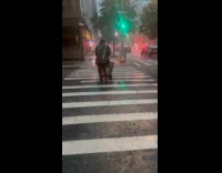 UPS man use object as rain cover