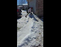Kid slides down snow ramp uses skateboard