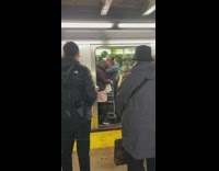 Girl bag stuck on the door train at the subway 