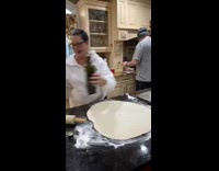 Mom dad look how big pizza dough kitchen