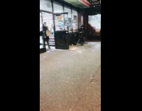 Employee controls store door with string 