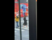 Collab winy - Woman cross street pet duck on leash