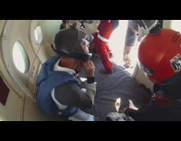 Guys jump out yellow airplane skydiving parachute