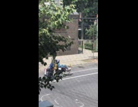 Blue scrubs girl mobility scooter with cart 