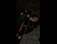 Guy kicks breaks chair leg girl falls