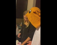 Guy surprises girlfriend at halloween party in costume 