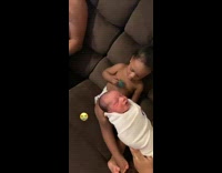 Toddler meets baby brother for the first time 