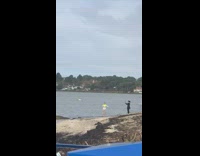 Girl beach yellow shirt yoga stretch