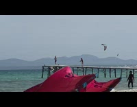 Guy Punches the Air for Video at Pier 