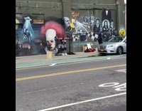 Weight lifting station sidewalk pennywise clown art