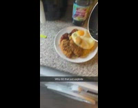 Guy puts water in hot pan makes loud noise