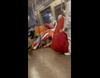 Collab Subway_Creatures - People wear monster costume ride subway train