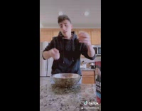 Guy makes favorite breakfast kitchen metal bowl 