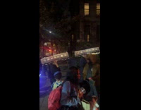 Couple walks with subway costume for Halloween