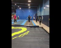 Guy jumps off trampoline and salutes to the camera, John Cena theme song