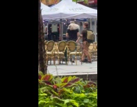 Collab WINY - Man huge cat on shoulder meet his friend