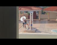 Man blue shorts shower photo shoot