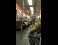 Girl run swing on poles hit another passenger subway