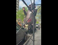 Large inflatable mouse on back of truck 