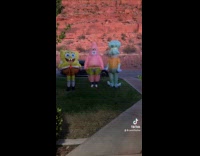 People wearing SpongeBob characters costume