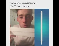 Unboxing parody apple pen white shirt guy