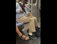 Man opens and eats whole pie on train