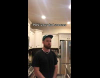 Guy black shirt in kitchen screams 