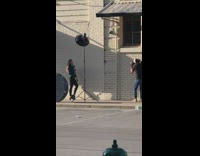 Woman jogger outfit blue jacket photo shoot parking lot Part 2