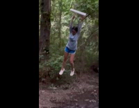 Girl hand swing foot land soft soil