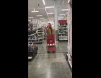 Guy in hot dog suit costume looks for sweater at target