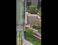 Girl dances laptop ring light stairs 