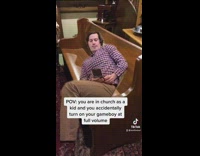 Guy turns on game boy at church 