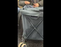 Woman ride train clip nails to trolley