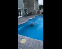 Guy attempts to jump across pool fail 
