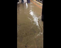 Flood flows down the stairs in subway